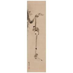 Kano Isen'in, Japanese Scroll Painting 'Monkeys Reaching for the Moon' 10