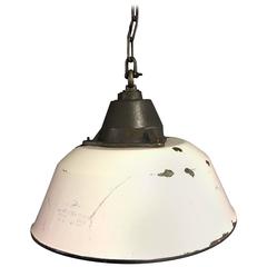 White Enamal, Grey Cast Iron Factory Pendant Light