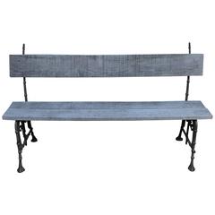 19th Century French Cast Iron and Oak Bench