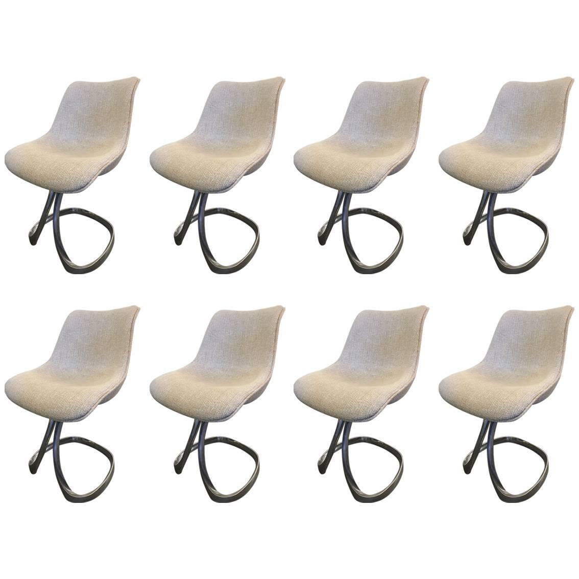 Fantastic Set of Eight Michel Charron Dining Chairs, circa 1970