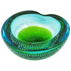 Galliano Ferro Green and Blue Sommerso Bullicante Murano Glass Bowl or Ashtray