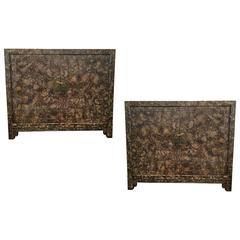 Pair of Faux Tortoise Shell with Lacquer Finish Cabinets by Henredon