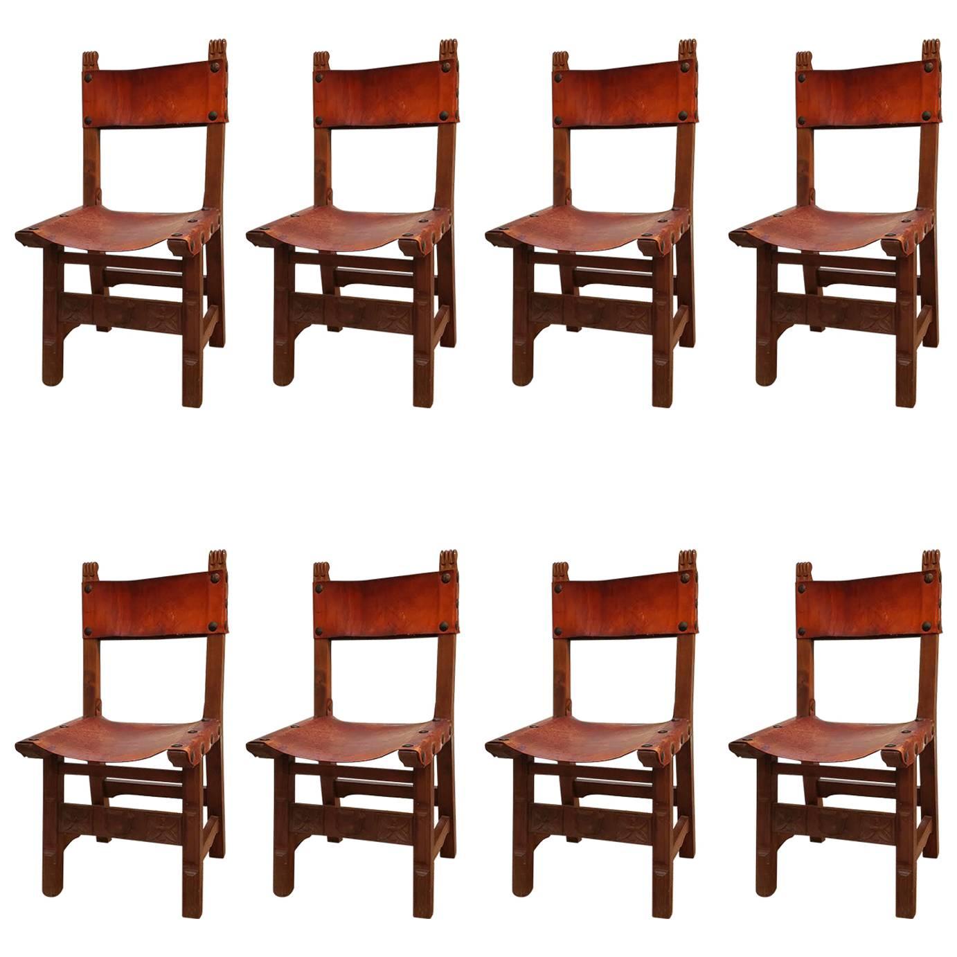 Set of Eight Spanish Colonial Style Dining Chairs