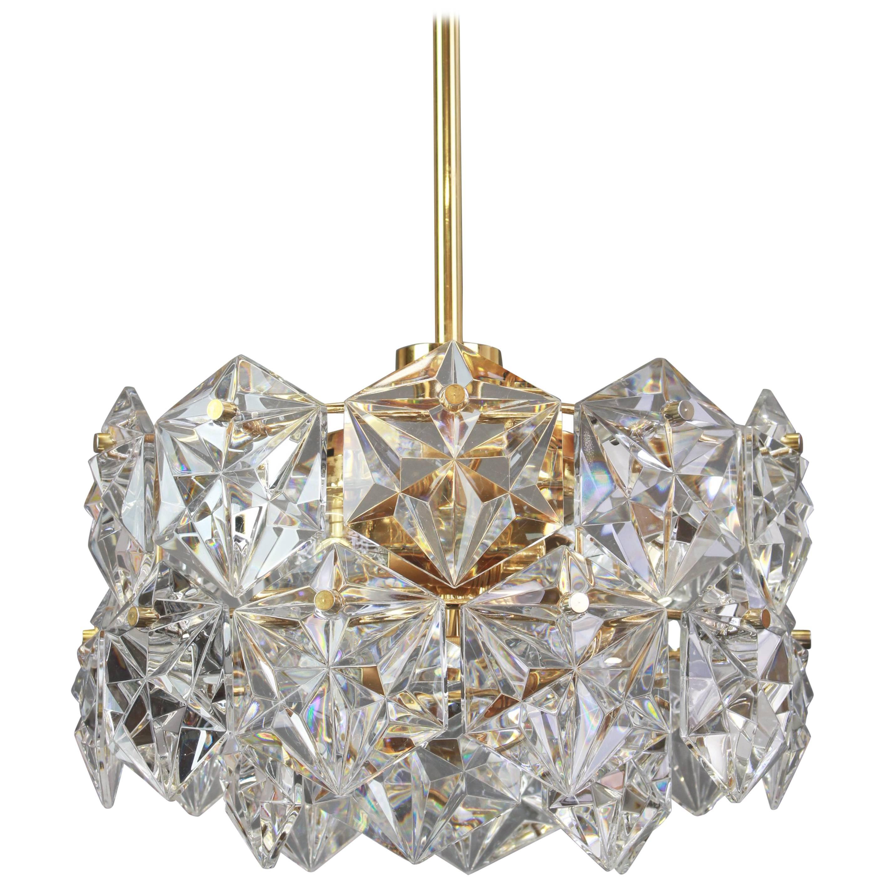 Two Stunning Chandelier, Brass and Crystal Glass by Kinkeldey, Germany, 1970