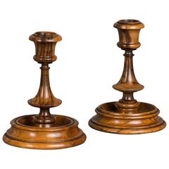 Lovely Pair of Small Olive Wood Candlesticks, circa 20th Century