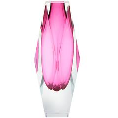 Italian 1960s Mandruzzato Pink Faceted Murano Glass Sommerso Vase