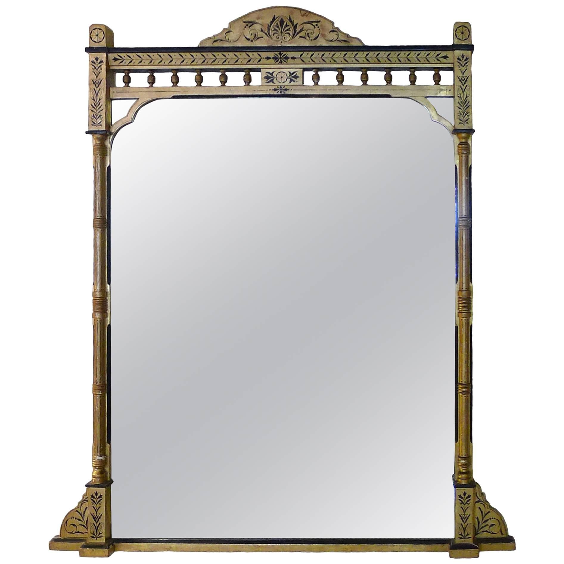 1860s American Giltwood Overmantel Tall Mirror