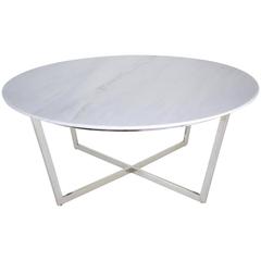 French Vintage Circular Marble Steel Coffee Table, 1970's