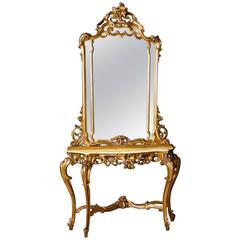 20th Century Italian Console Table with Mirror in Giltwood with Marble Top 12