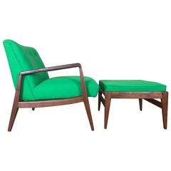 Jens Risom Lounge Chair and Ottoman Having NOS VTG Knoll Fabric