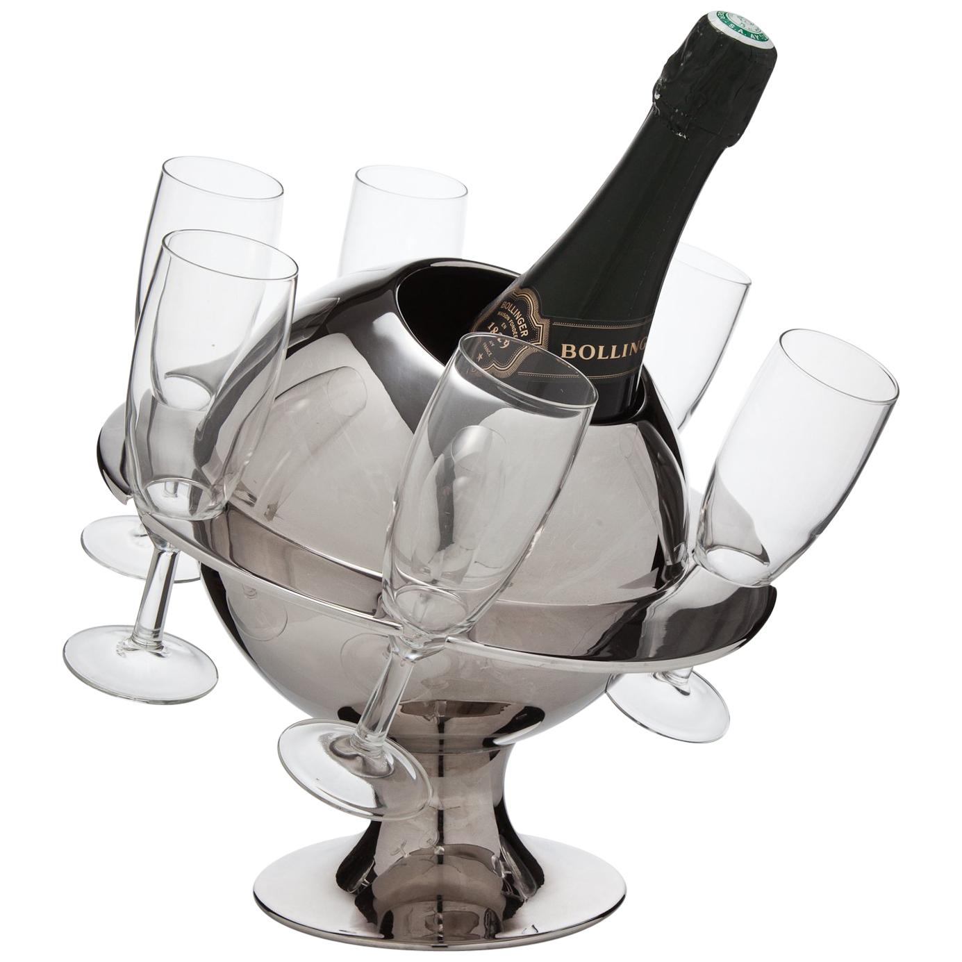 Novelty French Modernist Chrome Planet Champagne Cooler, circa 1955