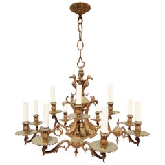 Twelve-Arm French Bronze Grotto Chandelier with Seahorses, Shells and Dolphins