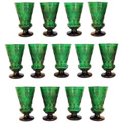 Imperial Set of Antique Emerald Green Crystal Goblets