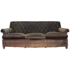 Hollywood Regency Napoleonic Style Brown Tufted Velvet Sofa 5
