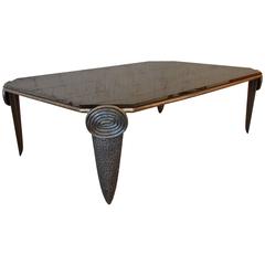 Brutalist Style Bronze and Smoked Glass Coffee Table