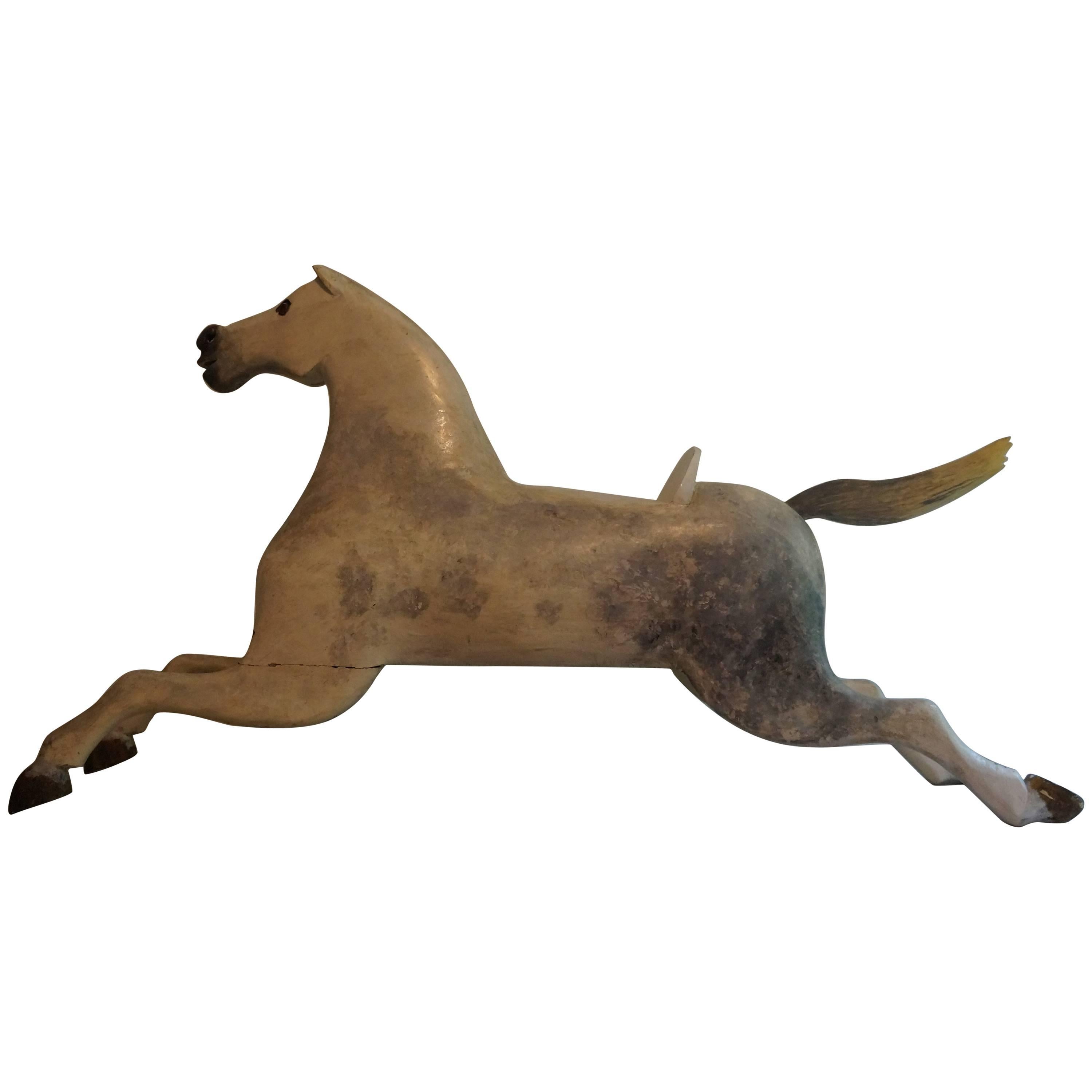Wooden Children's Rocking Horse, Late 19th Century Folk Art For Sale