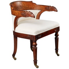 Fauteuil de bureau Empire néoclassique en acajou du début du XIXe siècle