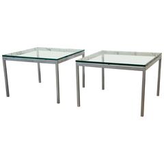 Pair of Florence Knoll Chrome and Glass Side Tables