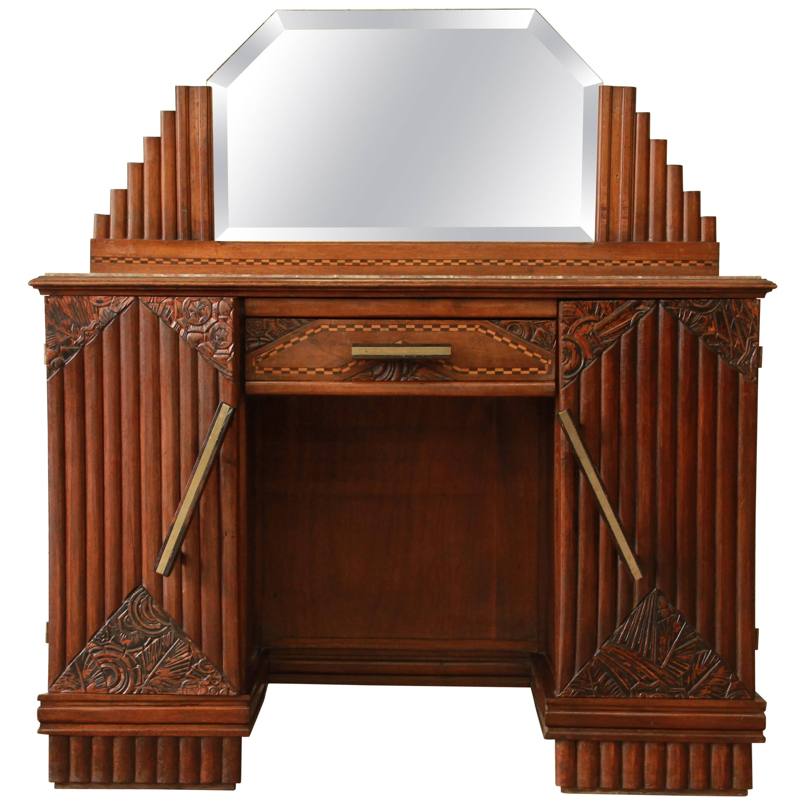 1930s French Art Deco Marble-Top Vanity