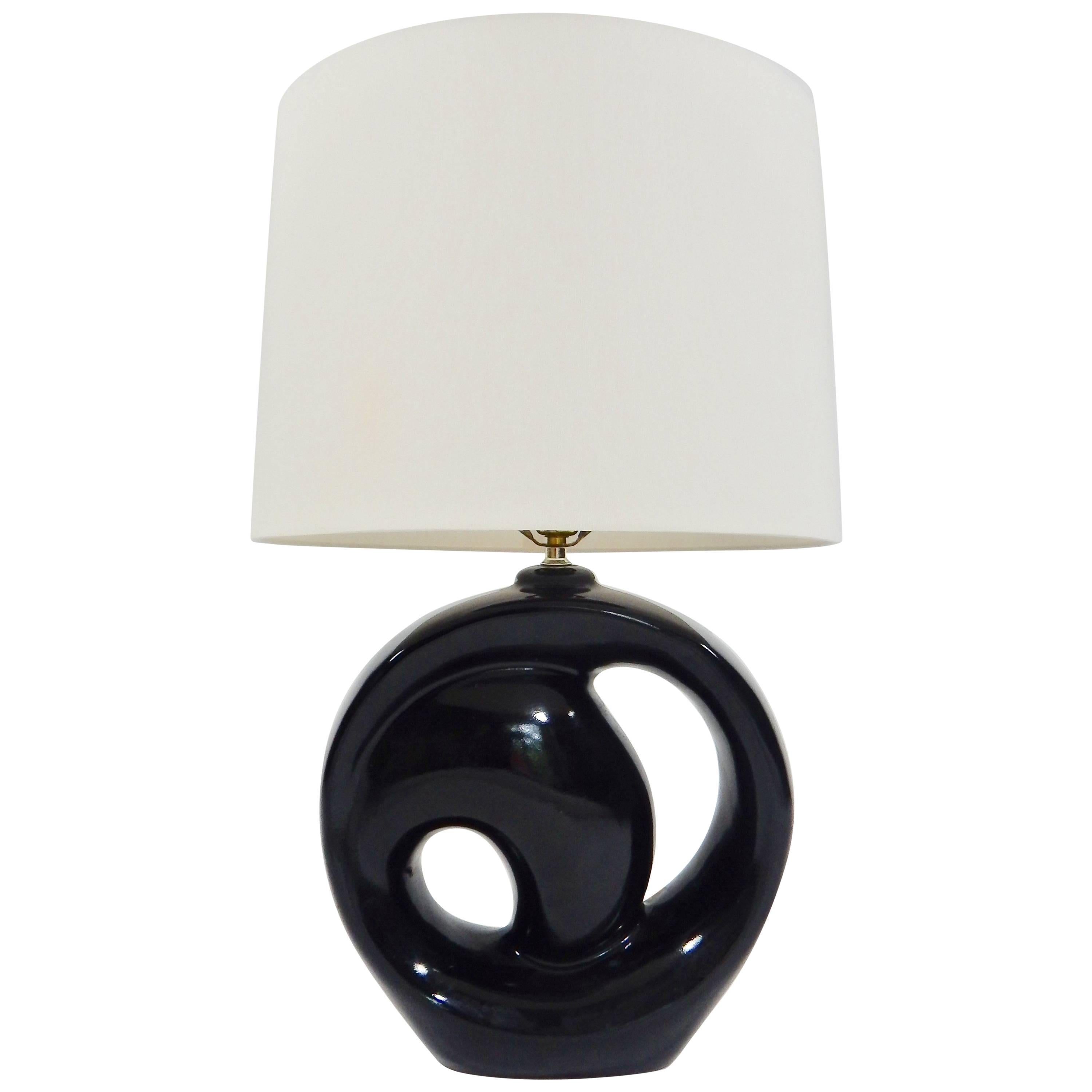 Modernist Sculptural Black Glazed Ceramic Table Lamp