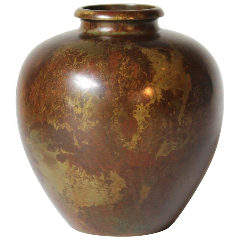 Vintage Japanese Bronze Vase with Warm Variegated Patina at 1stDibs