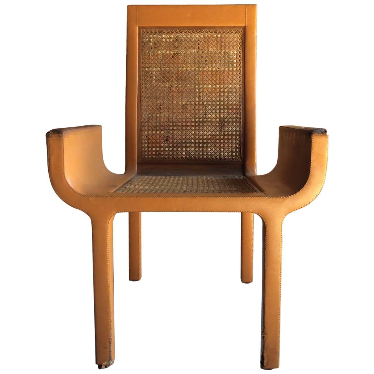 John Makepeace Tan Leather & Beech Armchair Chair Unique Rare Stamped