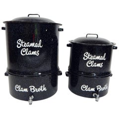 Pair of Black Enamel Vintage Clam Steamer Pots