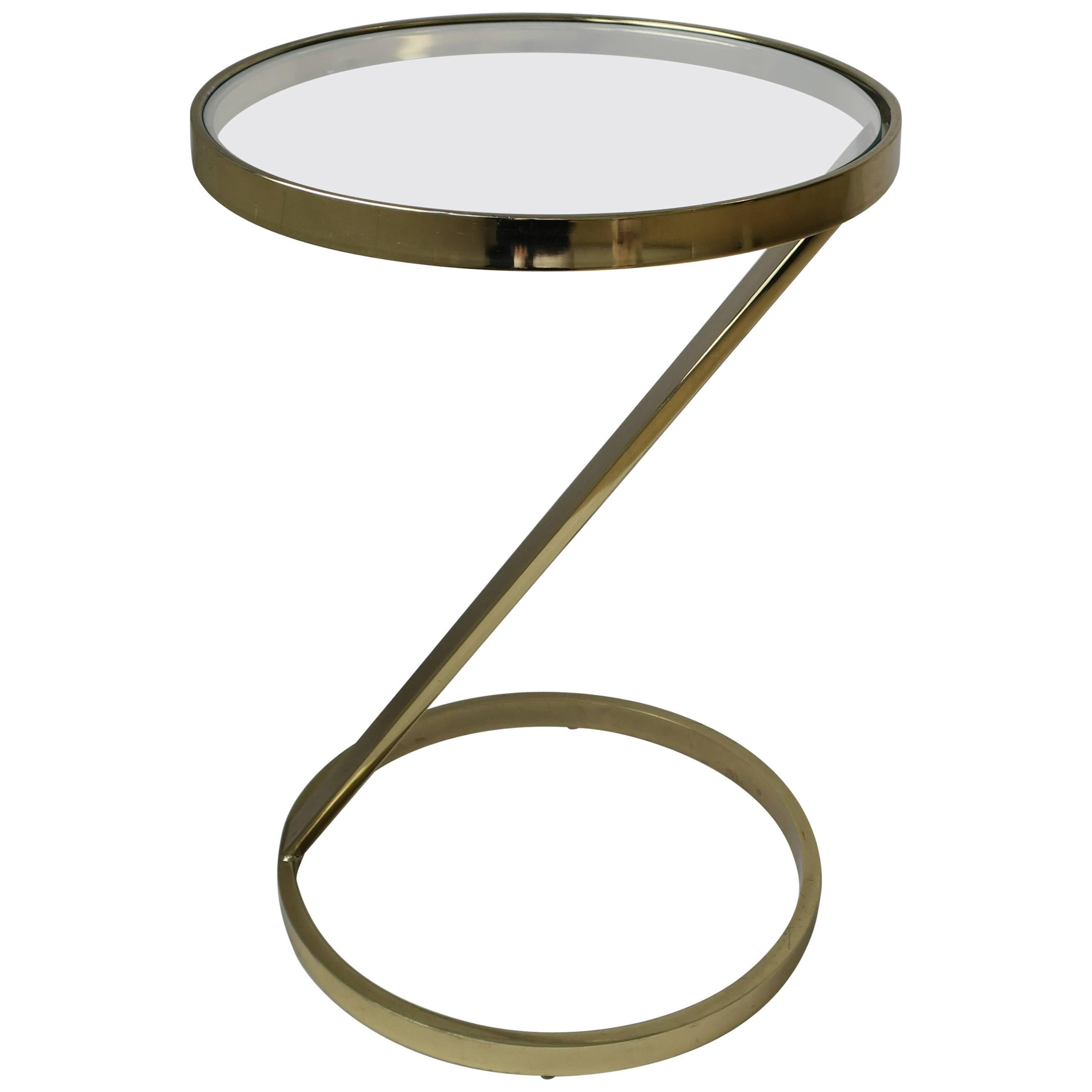 Modern Round Brass and Glass Side or Drinks Table 