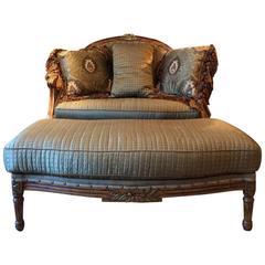 Antique Style French Sofa Settee Salon Loveseat with Ottoman Two-Seat