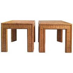 Pair of Rattan Square Occasional Tables, circa 1970s