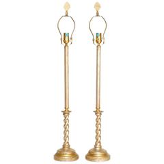 Pair of Silver Gilt Candlestick Lamps
