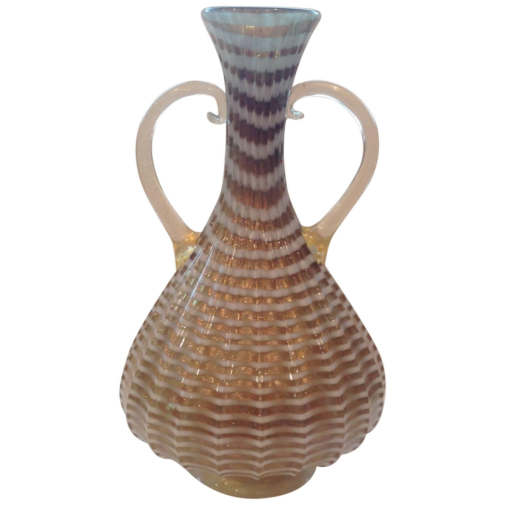 Large Twin Handled Pettinato Vase by Artistica Barovier, circa 1925