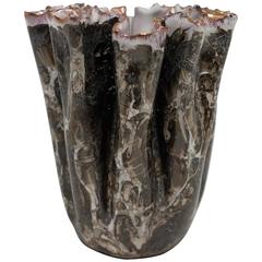 Beautiful Italian White and Gold Pottery Vase After Vinini, Italy