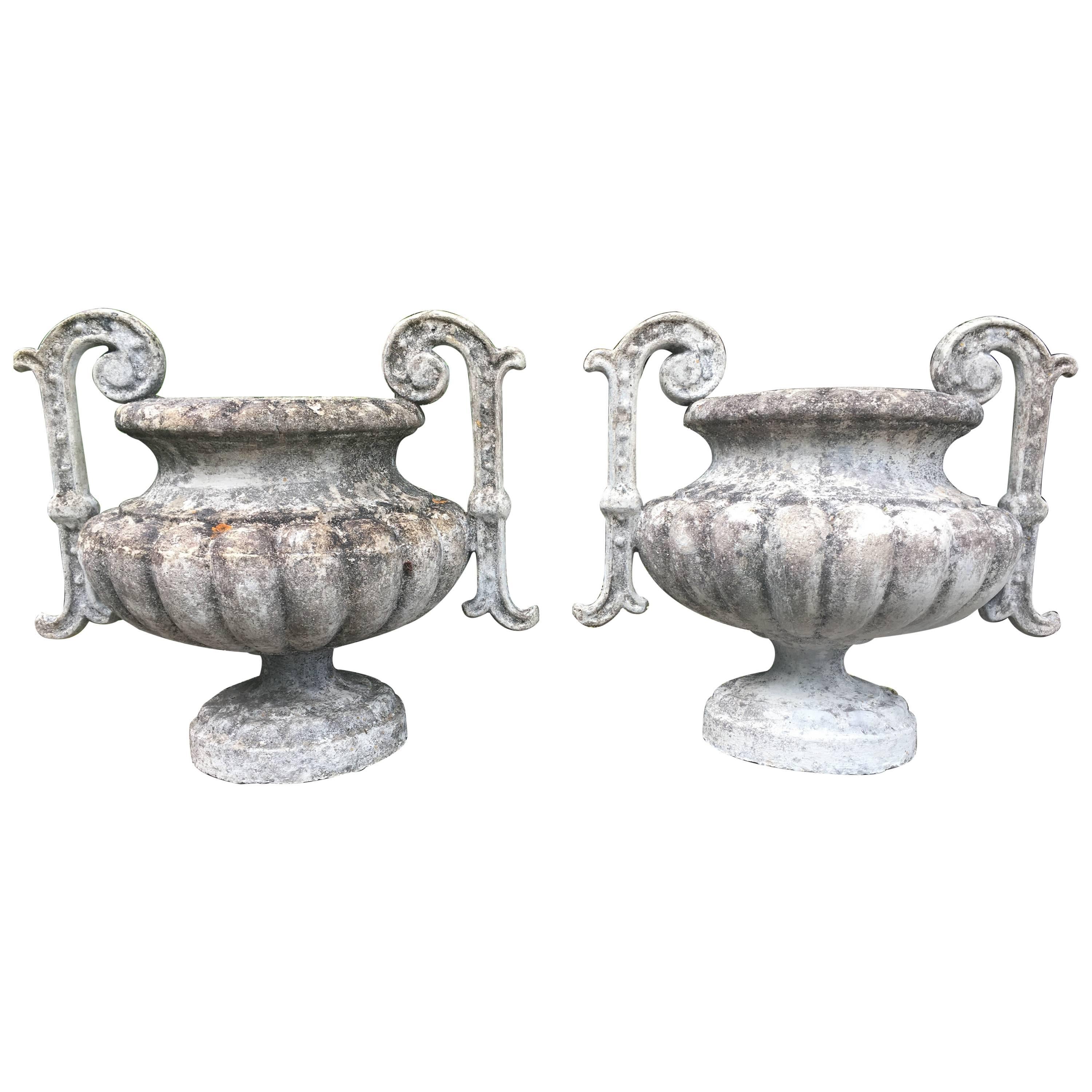 Pair of French Cast Stone Handled Urn Finials