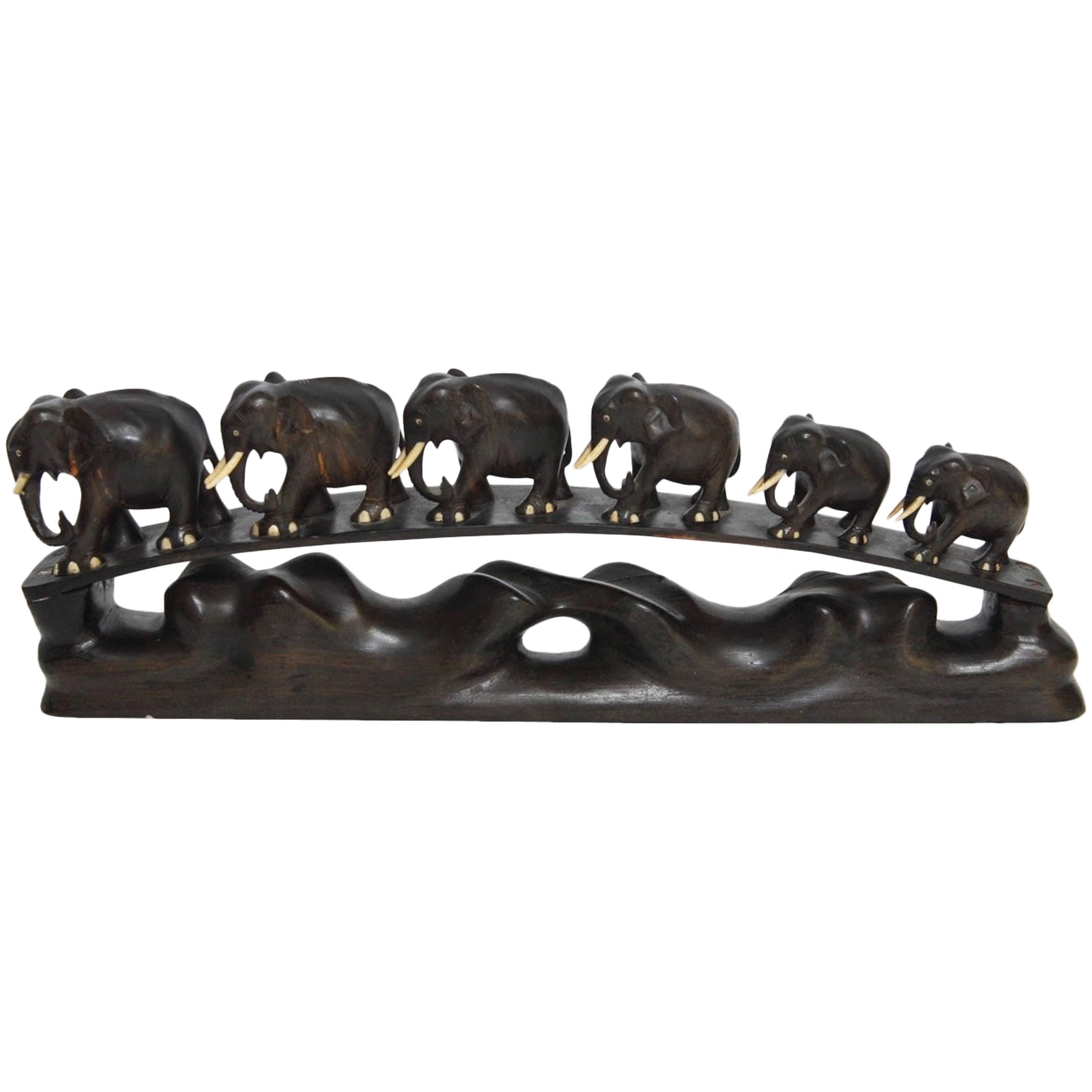 Anglo-Indian Carved Teak Elephant Bridge