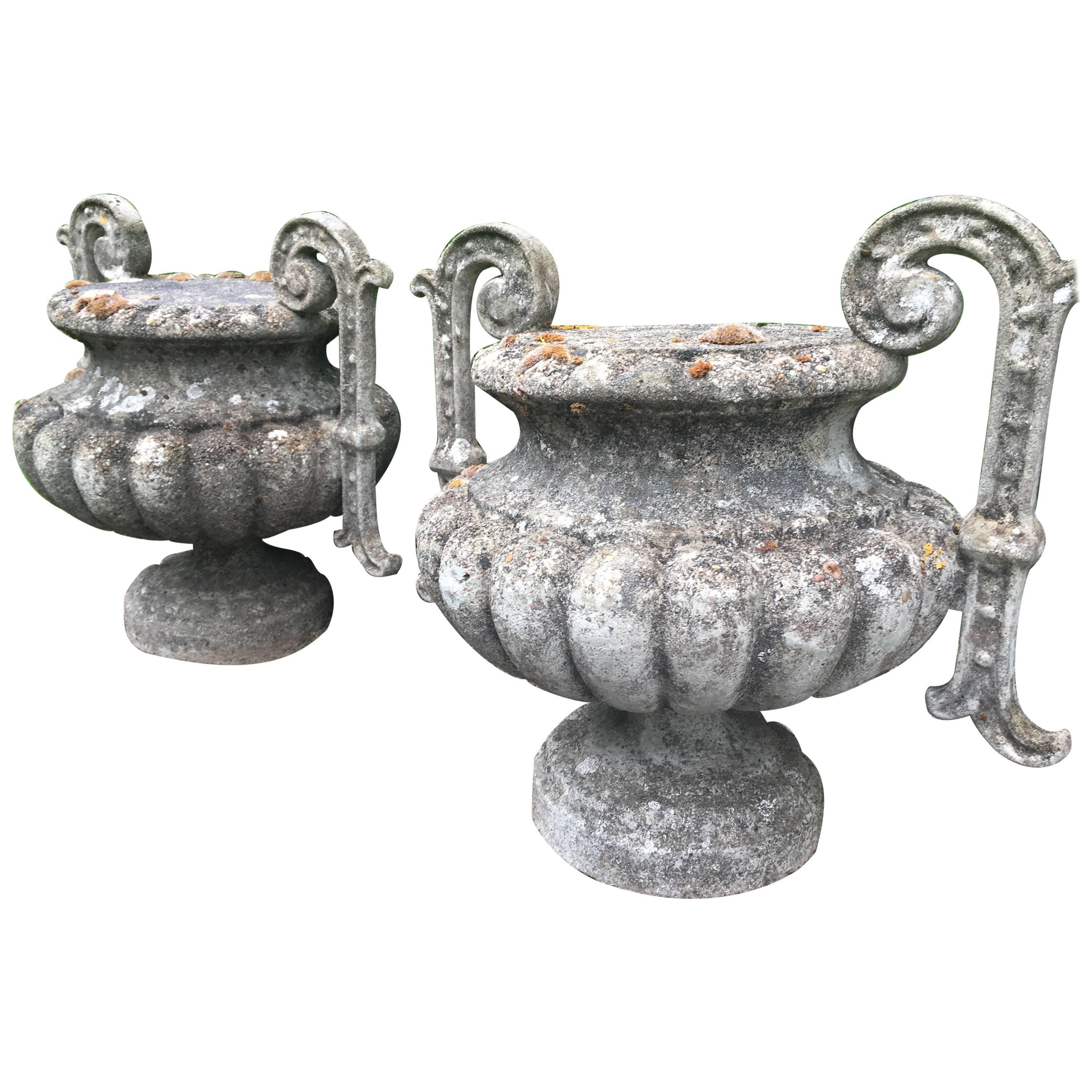 Pair of French Cast Stone Handled Urn Finials