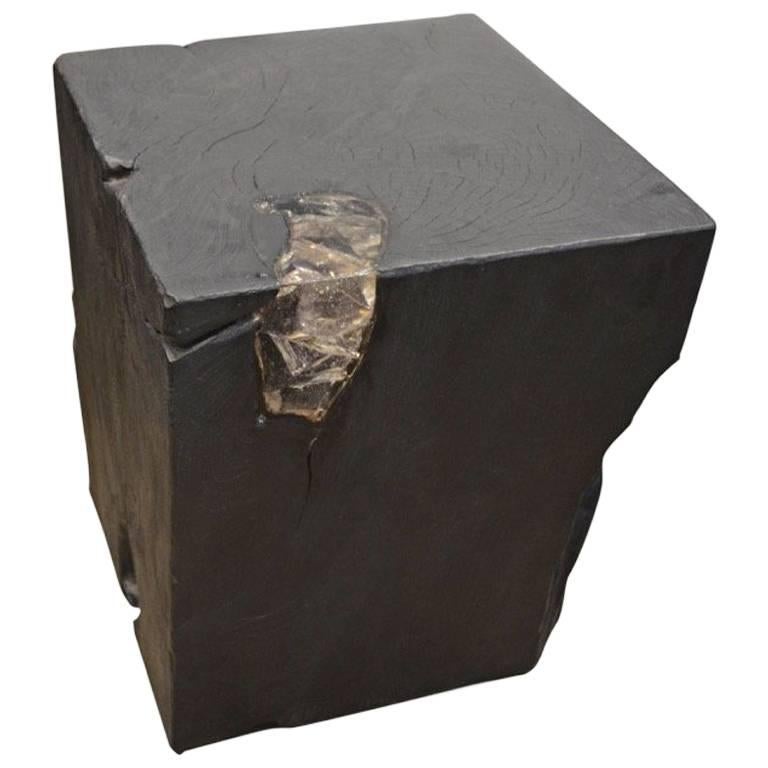 Andrianna Shamaris Triple Burnt Teak Wood and Resin Side Table