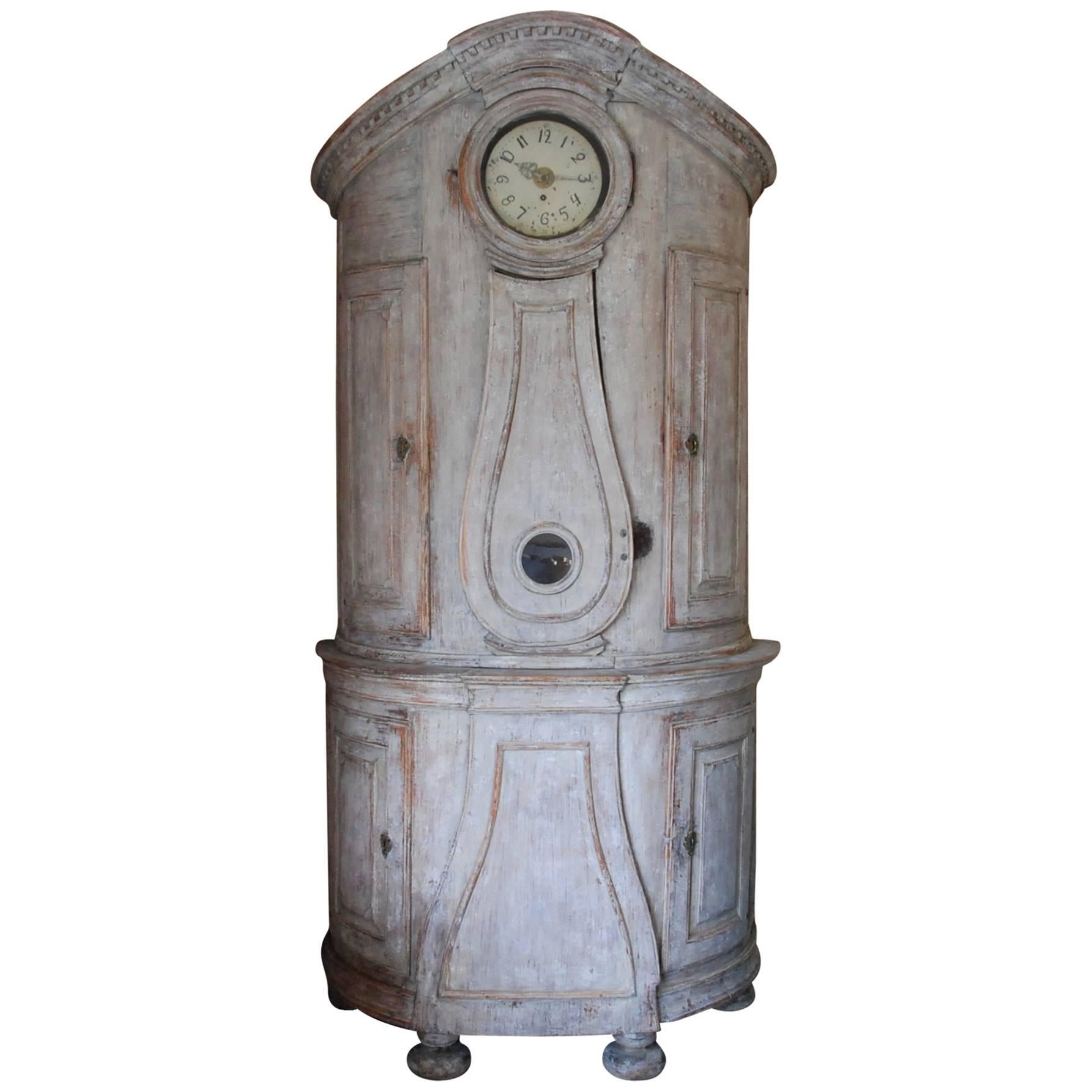18th Century Swedish Demi lune Clock Cupboard For Sale