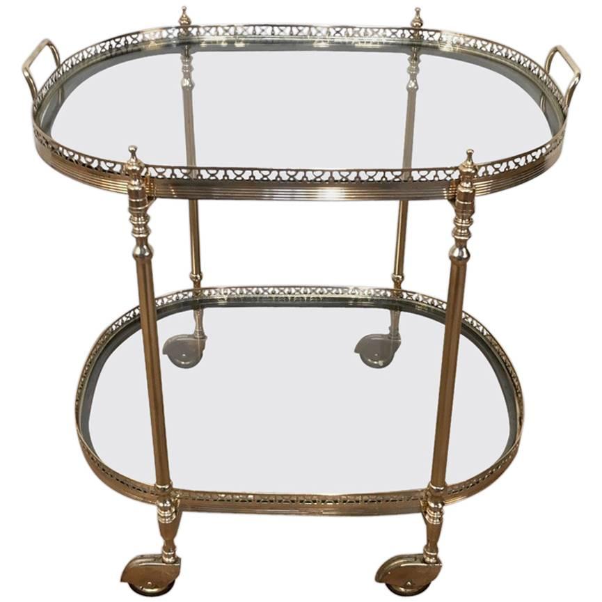 French Oval Brass and Steel Bar Cart