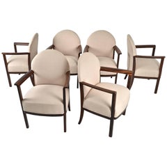 Set of Six Belgian Dining Chairs in Zebra Wood, circa 1930s