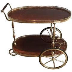 French 1940s Neoclassical Mahogany and Brass Bar Cart