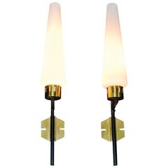 Pair of Elegant Brass and Glass Italian Sconces, 1950s 1