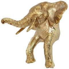 Vintage 1950s Gold Gilded Cast Iron Elephant Wall Sculpture Wall Mount Handle