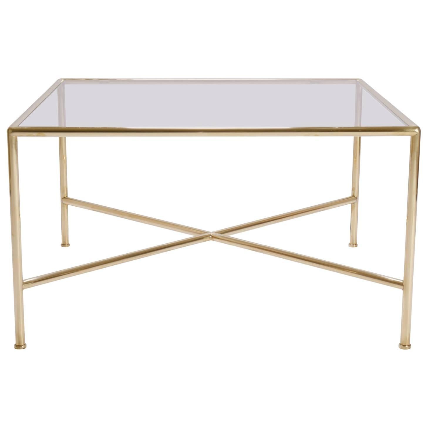 Brass and Glass Tubular Square Cocktail Table