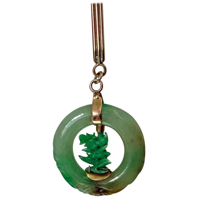 Jadeite Jade Circle Pendant in 14-carat For Sale at 1stdibs