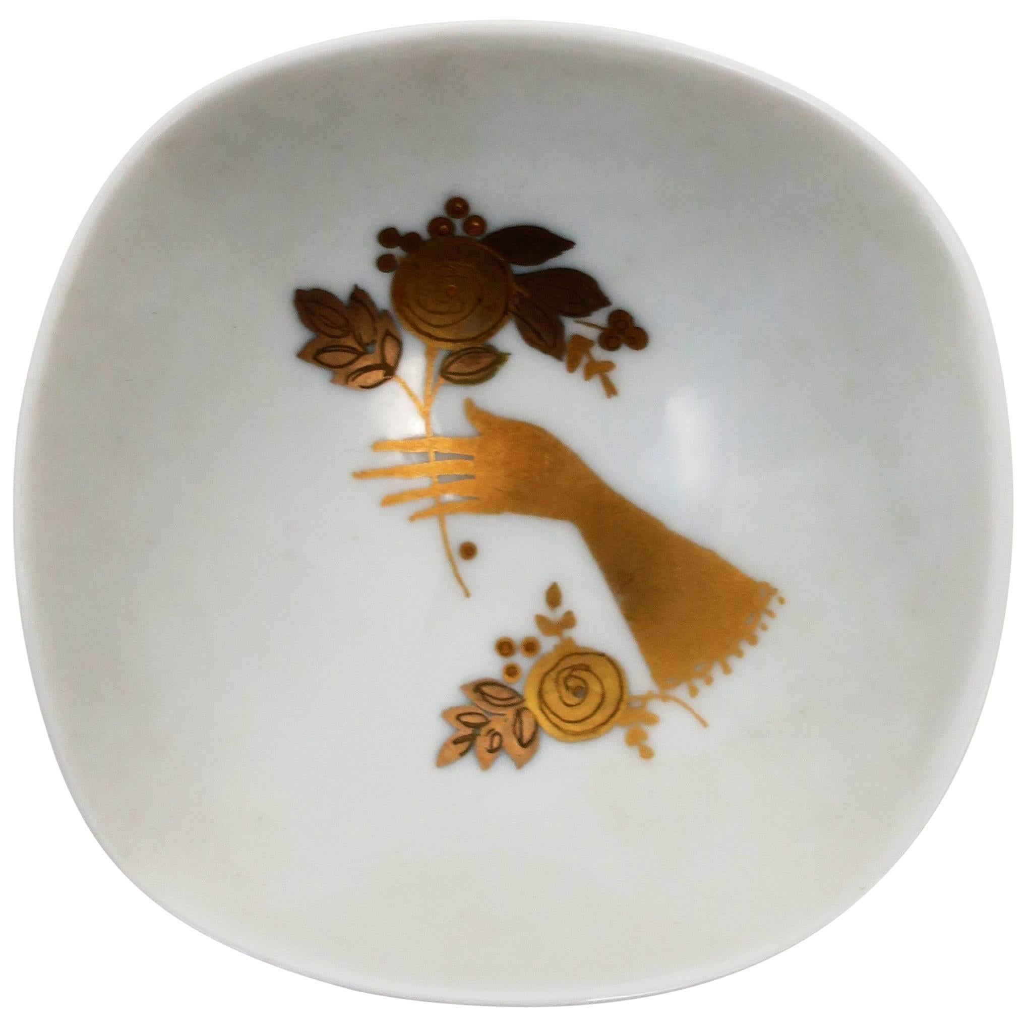 German White and Gold Jewelry Dish by Rosenthal, 20th Century For Sale