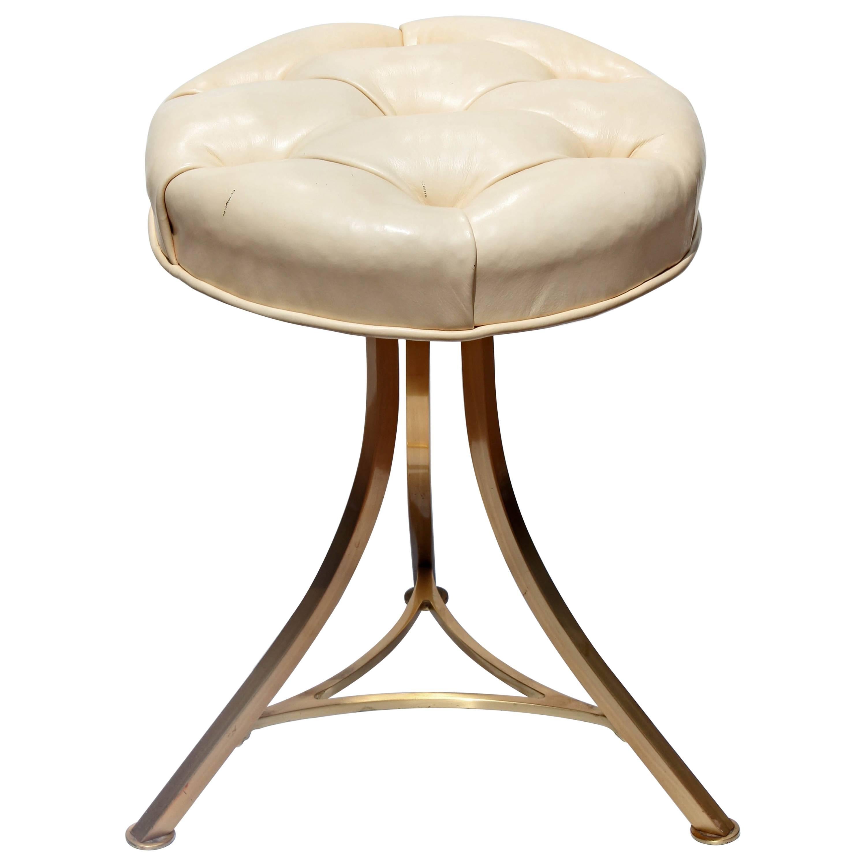 Tufted Leather and Bronze Stool