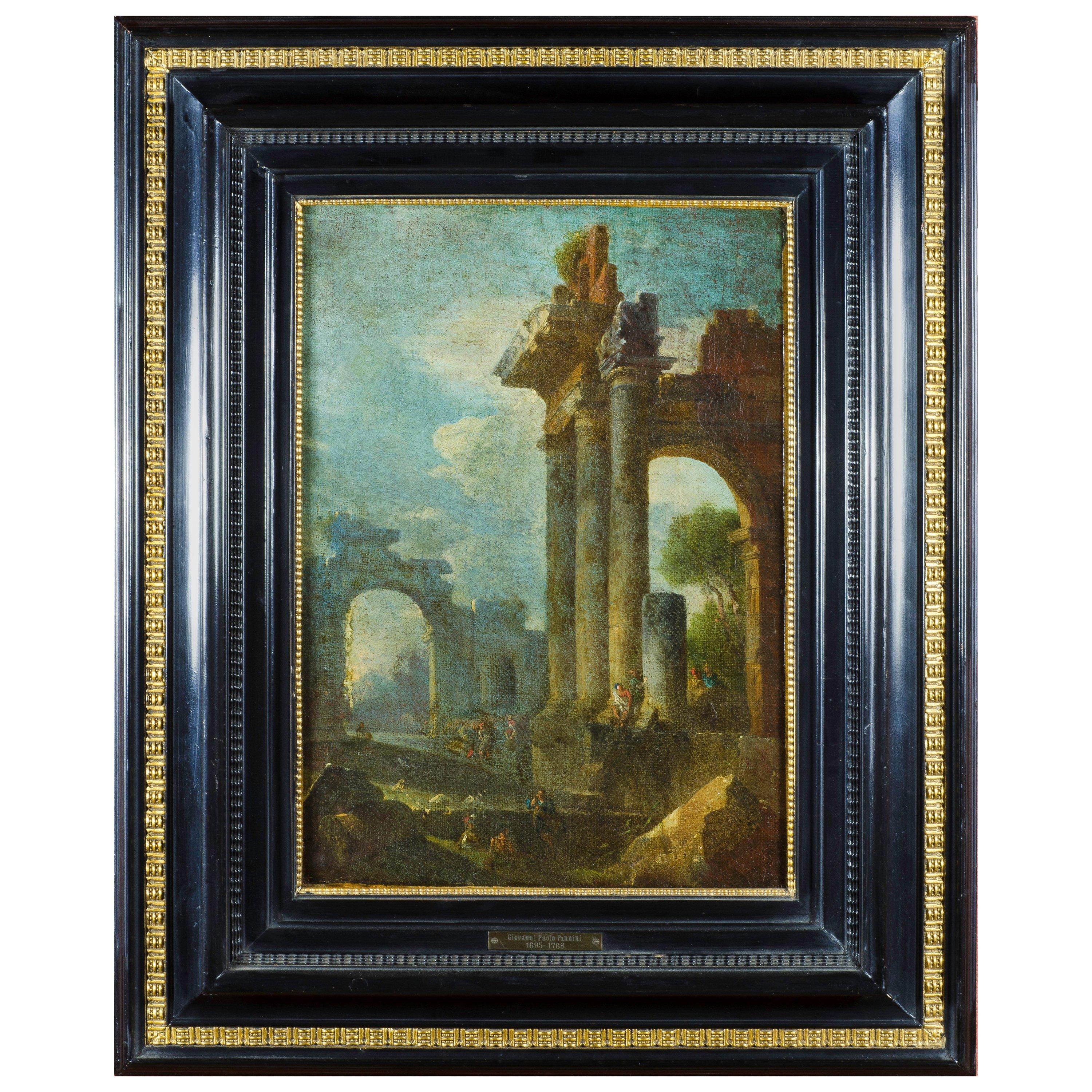 Accomplished 18th Century Roman School Grand Tour Architectural Ruins Painting For Sale