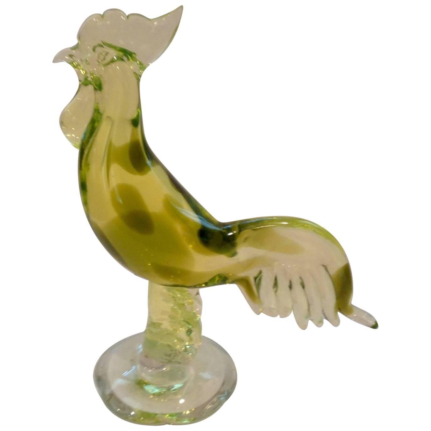 Large Murano Vaseline Glass Cenedese Rooster by Antonio Daros For Sale