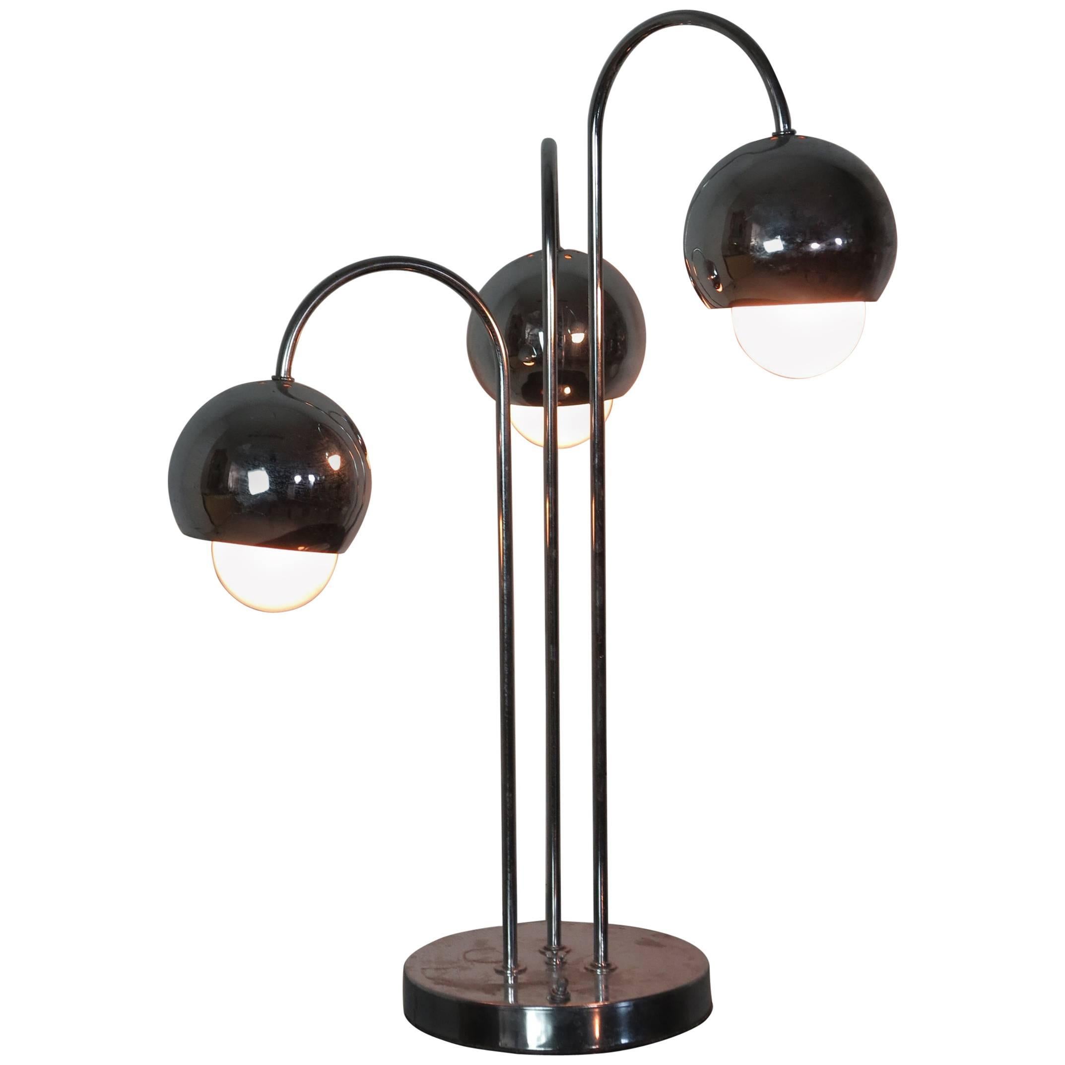 Vintage Three-Light Chrome Eyeball Table Lamp